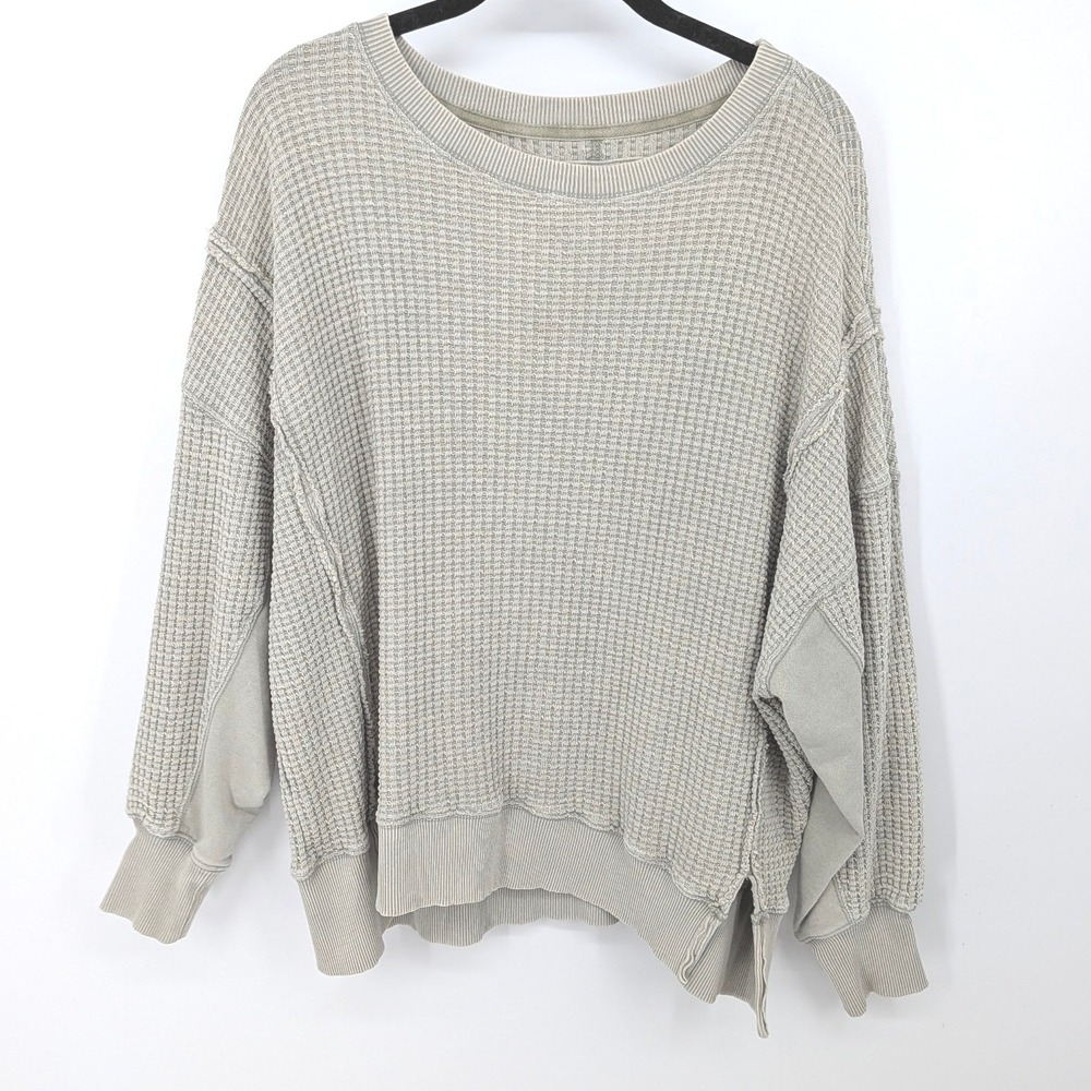 American Eagle Waffle Knit Top Womens XS Green Oversized Thermal Lived-In Street